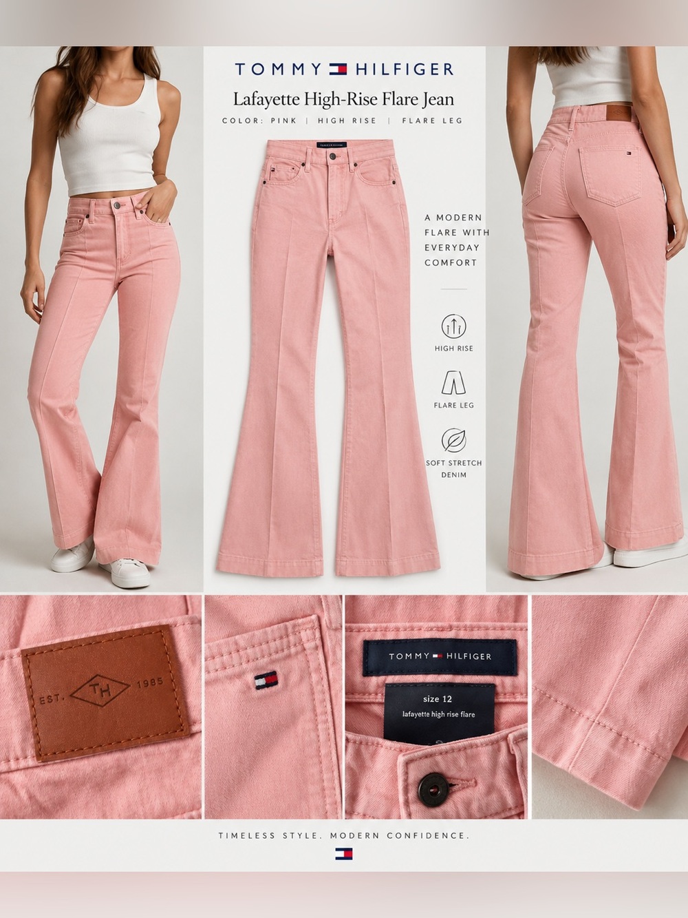 Tommy Hilfiger Lafayette High Rise Flare Jeans Pink Size 12 NWT